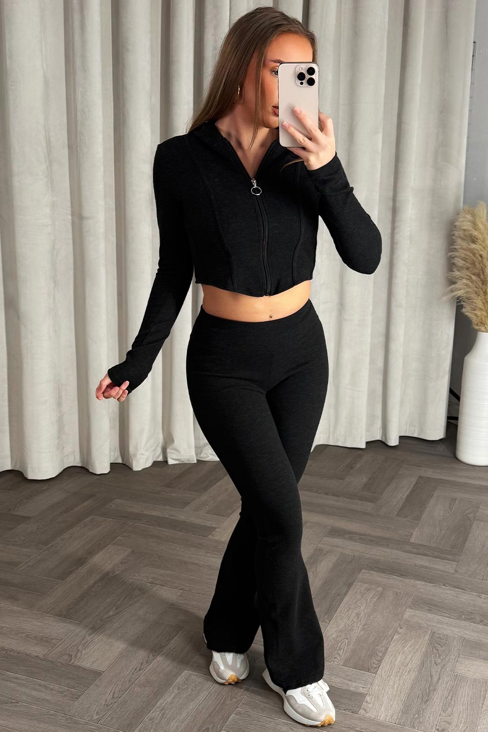 Crop Hoodie and Flared Trousers Loungewear Co Or | Xtralitty