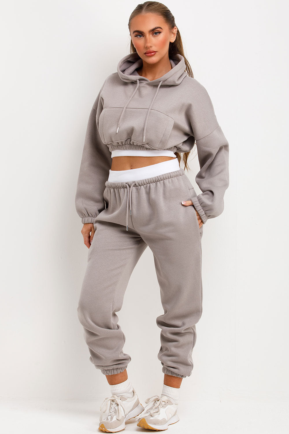 Crop Hoodie and Joggers Tracksuit Ribbed Hem Dov | Xtralitty