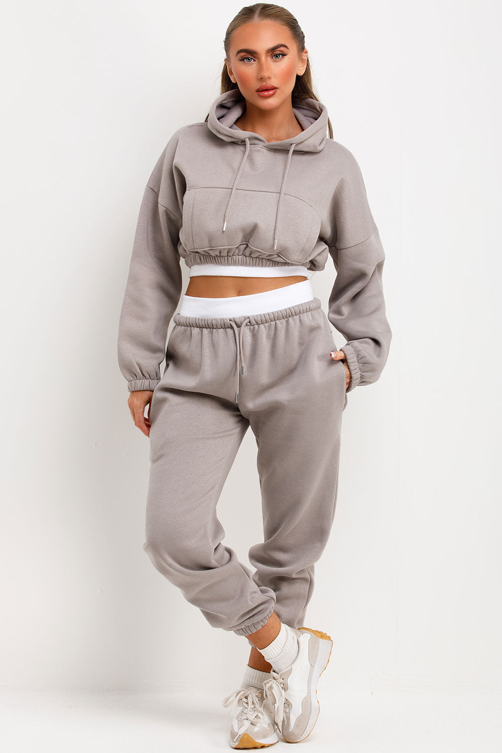 Crop Hoodie and Joggers Tracksuit Ribbed Hem Dov | Xtralitty