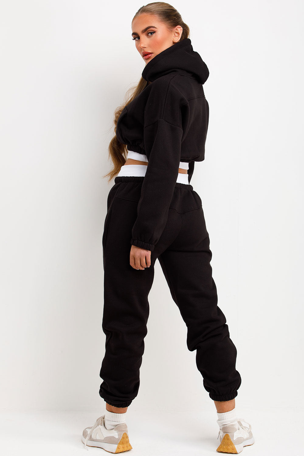 Crop Hoodie and Joggers Tracksuit Ribbed Hem Bla | Xtralitty