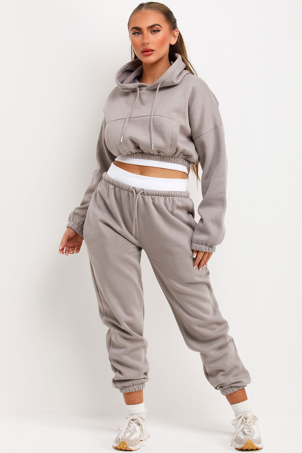 Crop Hoodie and Joggers Tracksuit Ribbed Hem Dov | Xtralitty