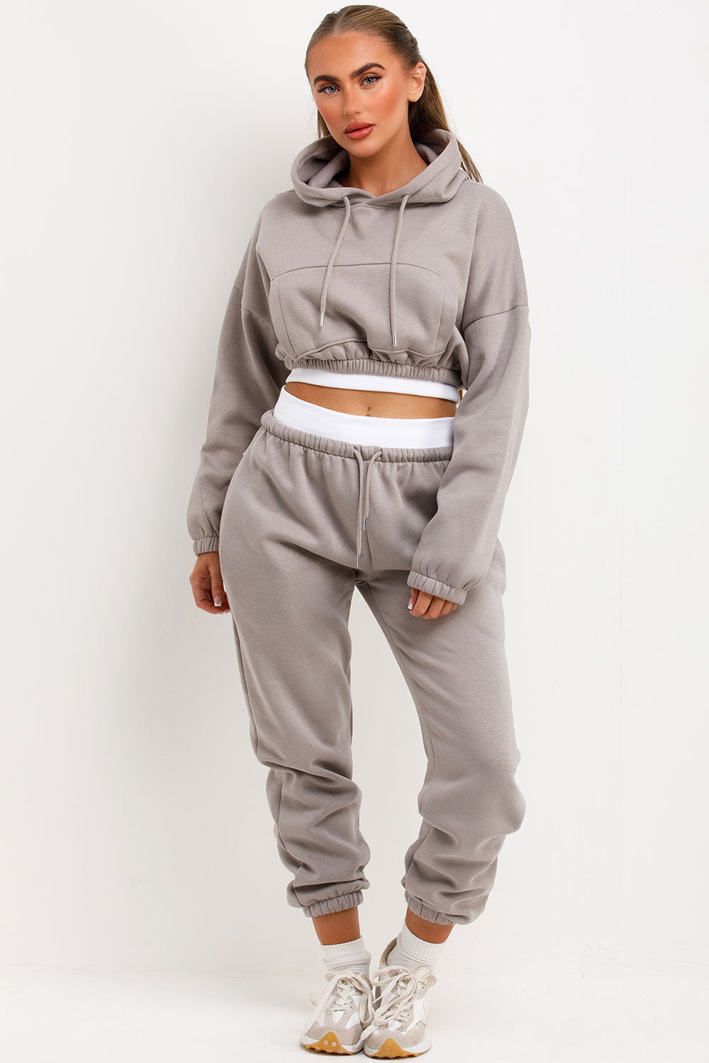 Crop Hoodie and Joggers Tracksuit Ribbed Hem Dov | Xtralitty