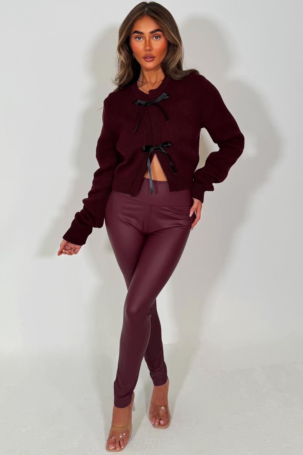 Burgundy Cardigan with Bow Tie Detail | Xtralitty