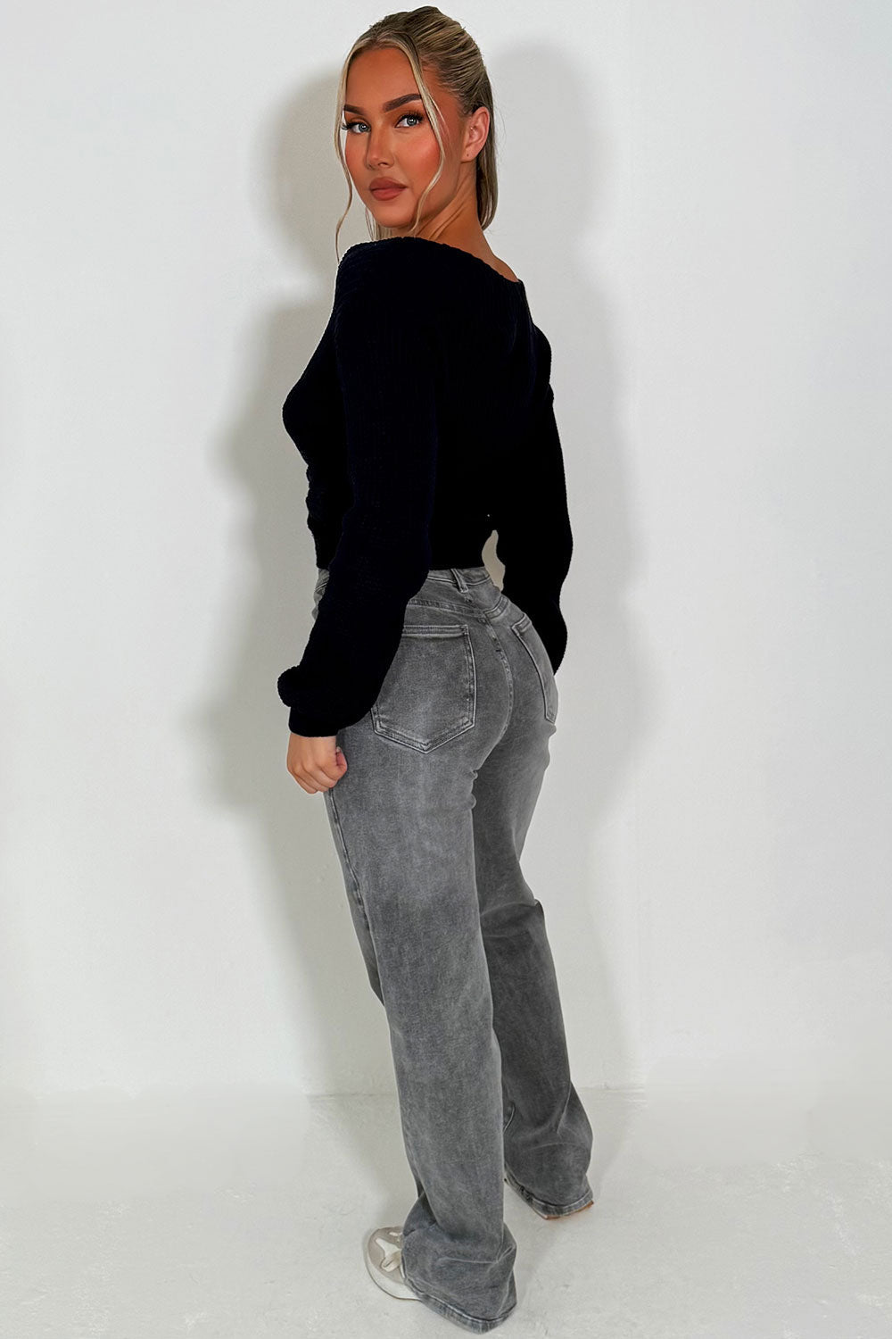 Knitted Jumper with Twist Front Black | Xtralitty