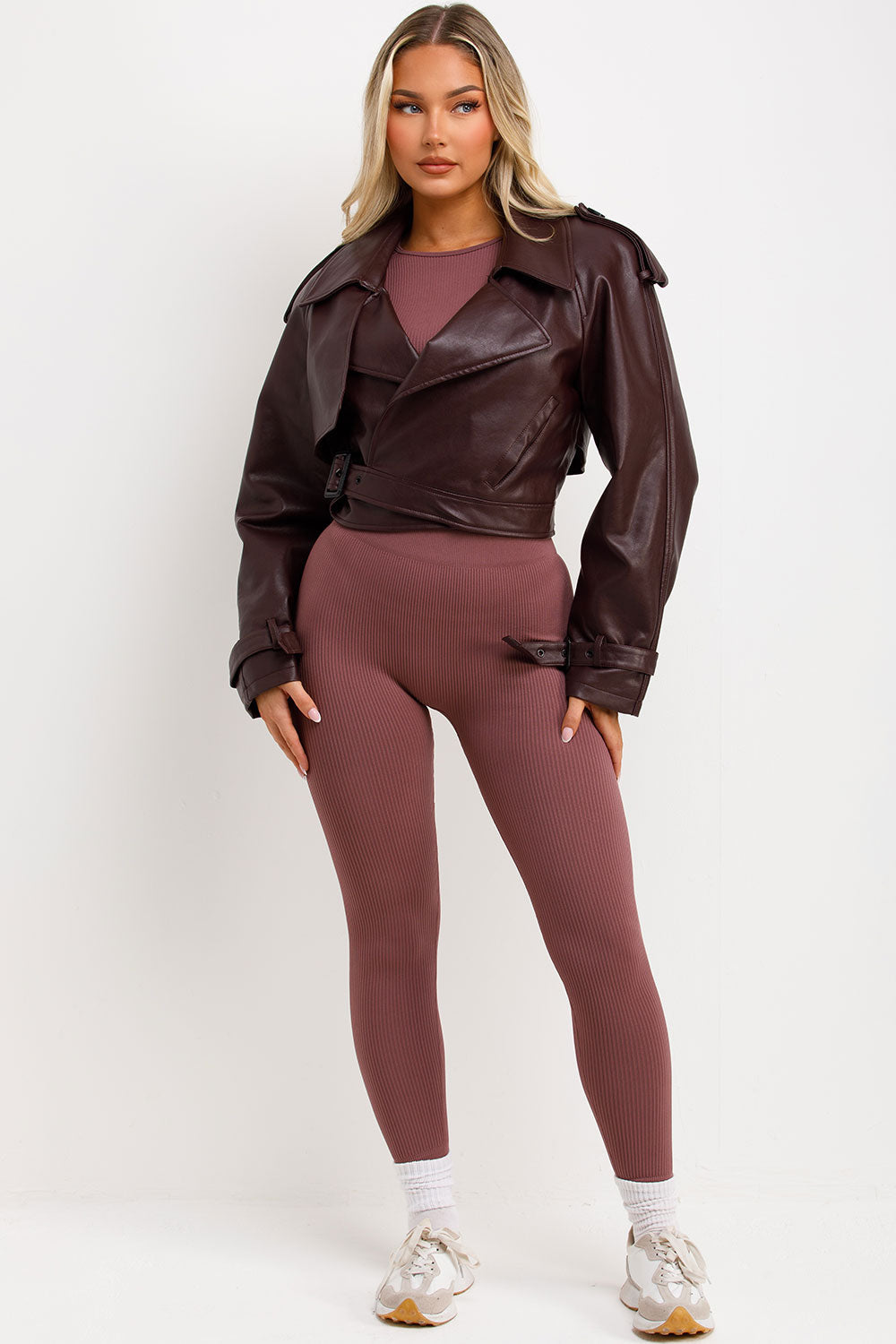 Burgundy Faux Leather Jacket with Tabs | Xtralitty