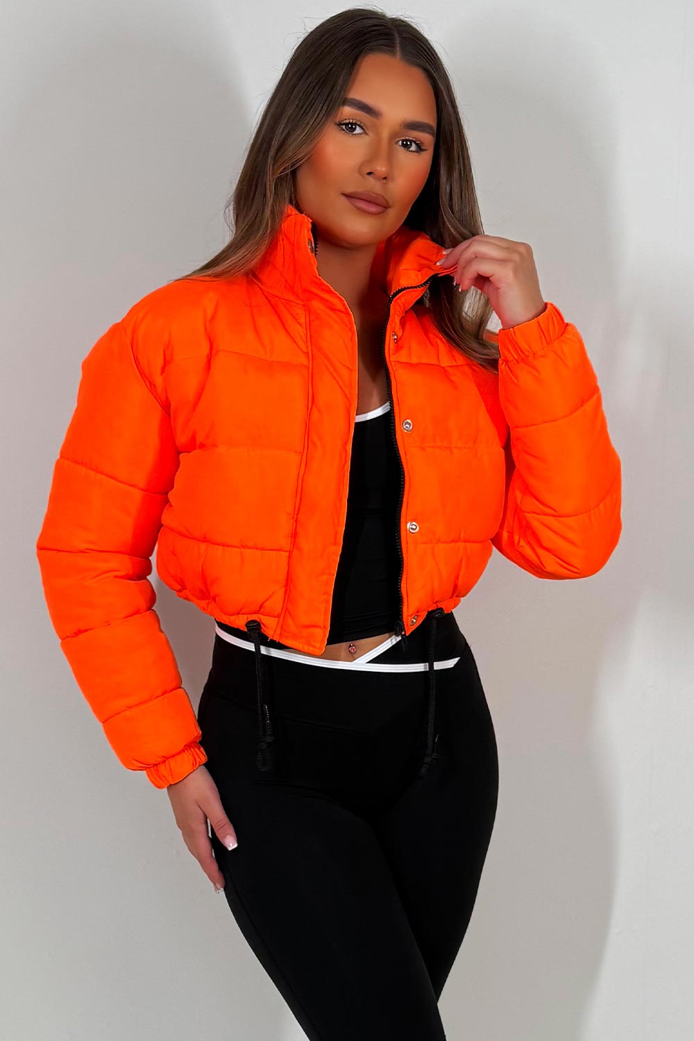 Crop Puffer Jacket with Drawstring Hem Orange | Xtralitty