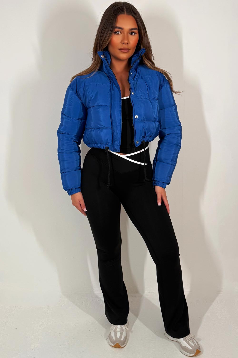 Crop Puffer Jacket with Drawstring Hem Royal Blu | Xtralitty