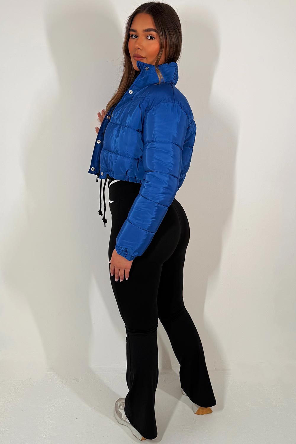 Crop Puffer Jacket with Drawstring Hem Royal Blu | Xtralitty
