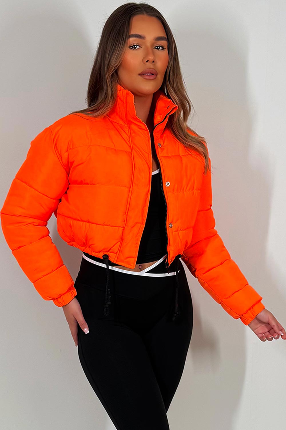 Crop Puffer Jacket with Drawstring Hem Orange | Xtralitty