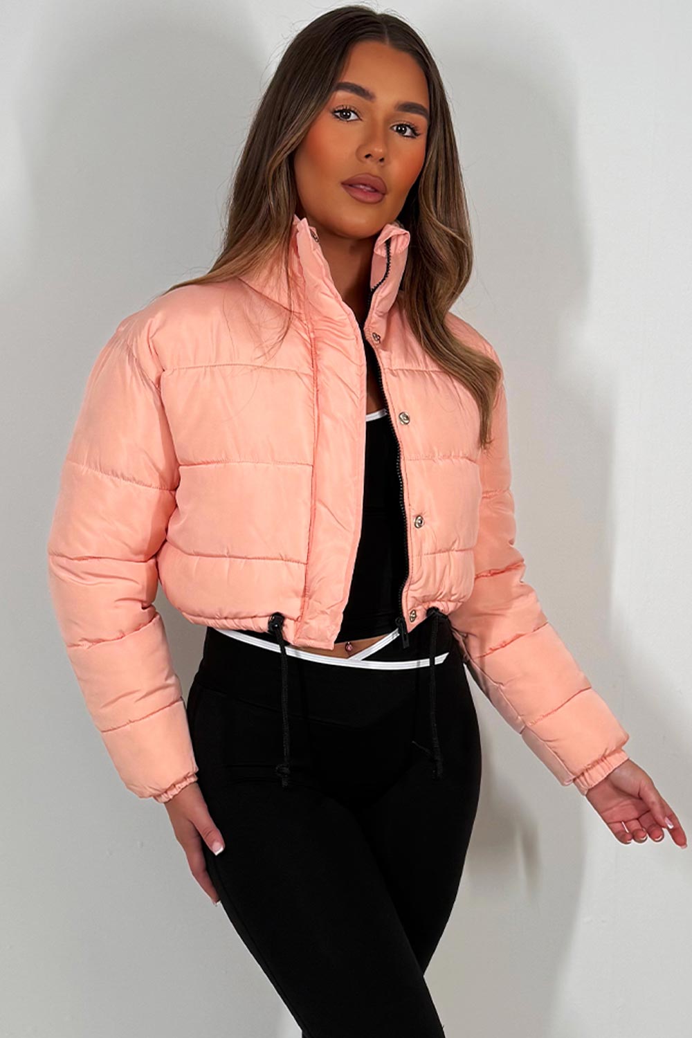 Crop Puffer Jacket with Drawstring Hem Peach | Xtralitty