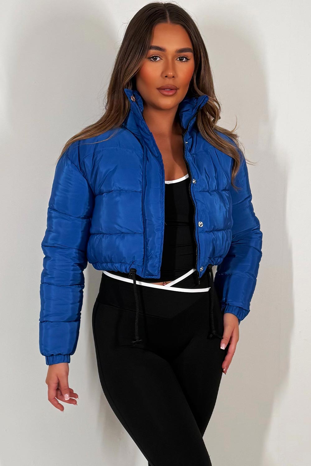 Crop Puffer Jacket with Drawstring Hem Royal Blu | Xtralitty