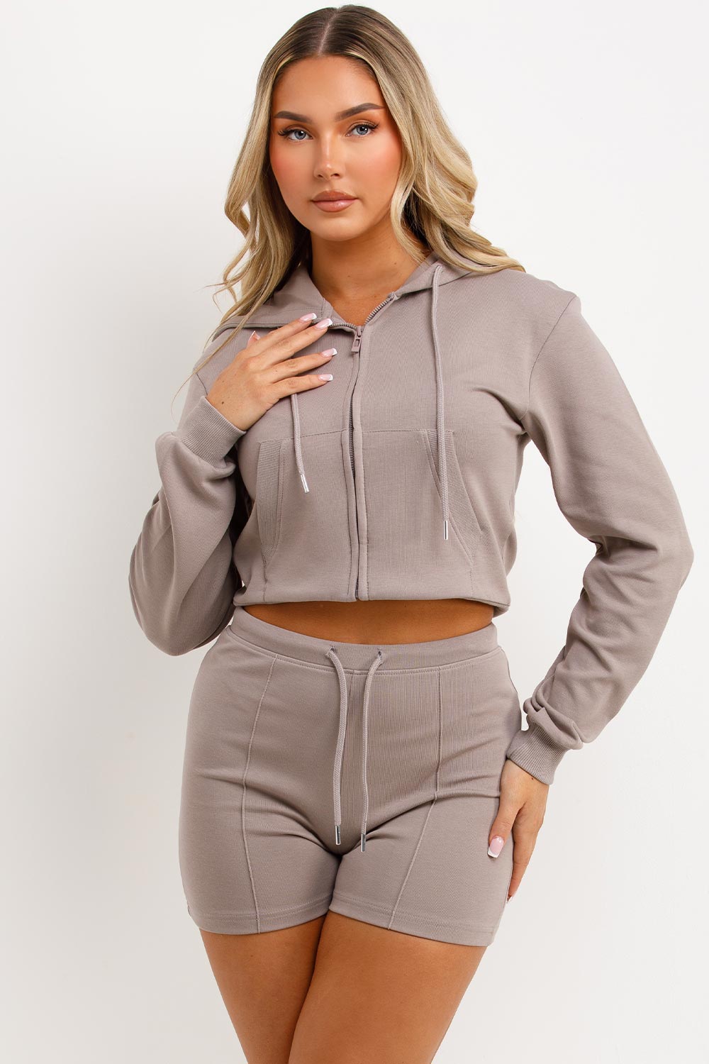 Crop Sweatshirt Hoodie and Shorts Tracksuit Set | Xtralitty