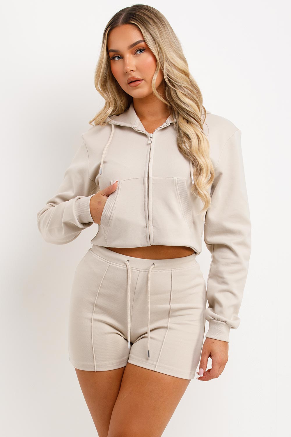 Crop Sweatshirt Hoodie and Shorts Tracksuit Set | Xtralitty