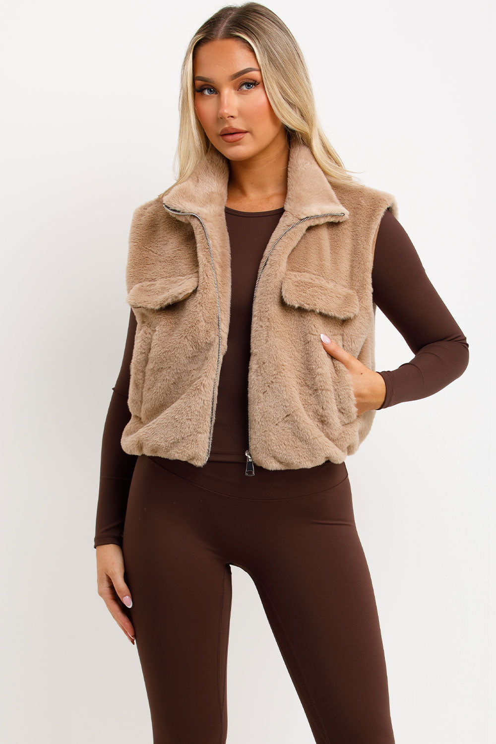 Teddy Gilet Cropped Beige | Xtralitty