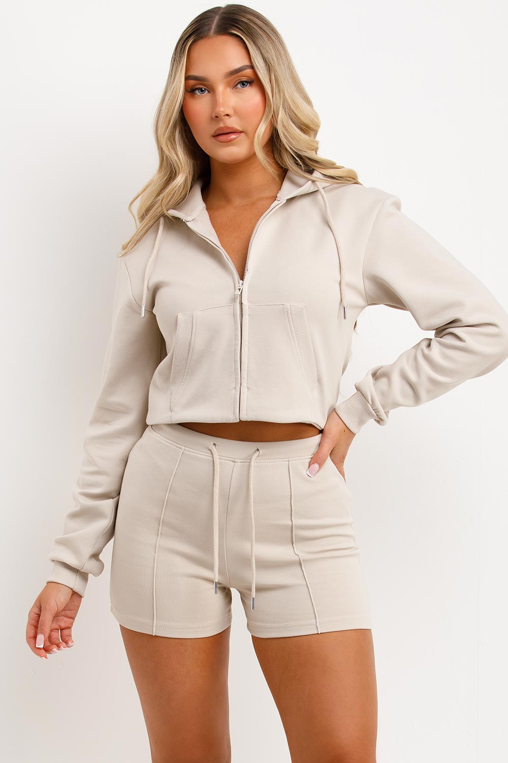 Crop Sweatshirt Hoodie and Shorts Tracksuit Set | Xtralitty