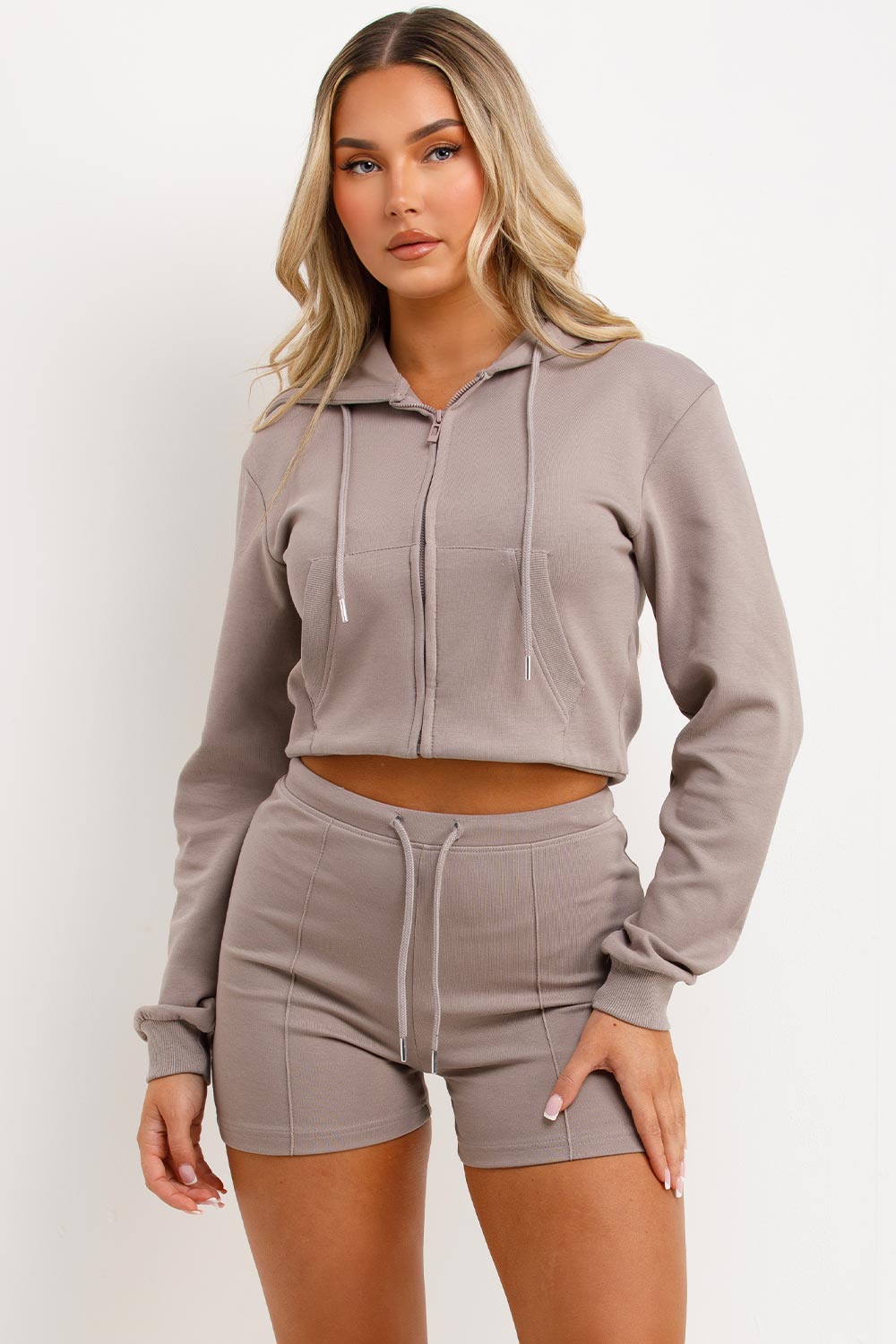 Crop Sweatshirt Hoodie and Shorts Tracksuit Set | Xtralitty