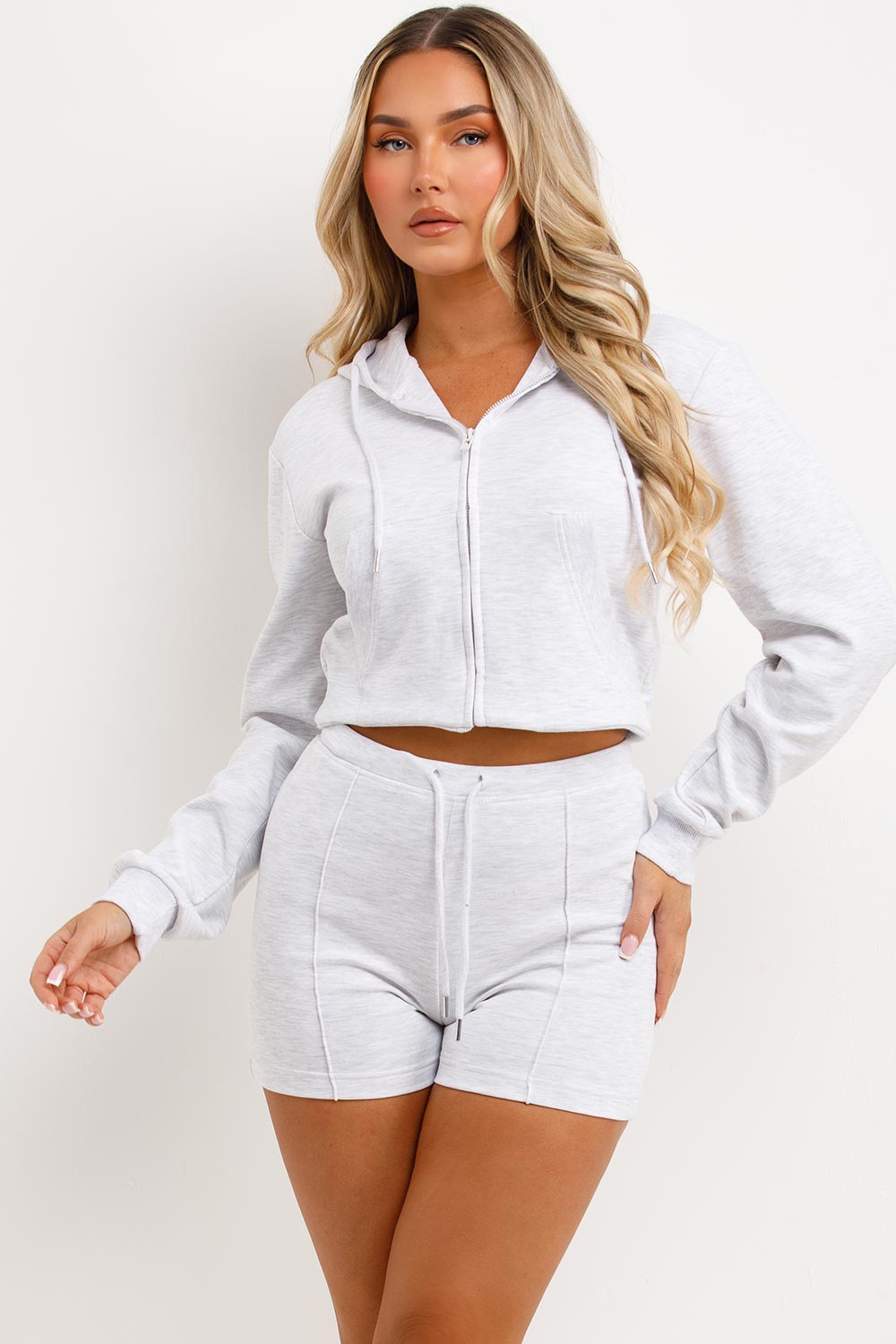 Crop Sweatshirt Hoodie and Shorts Tracksuit Set | Xtralitty