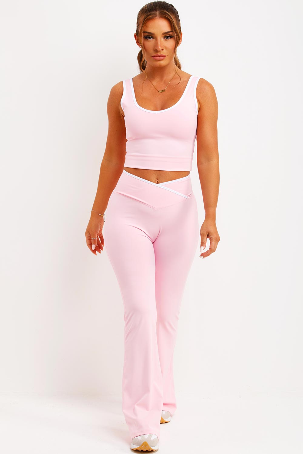 Flare Yoga Pants and Top Co Ord Lounge Set Pink | Xtralitty