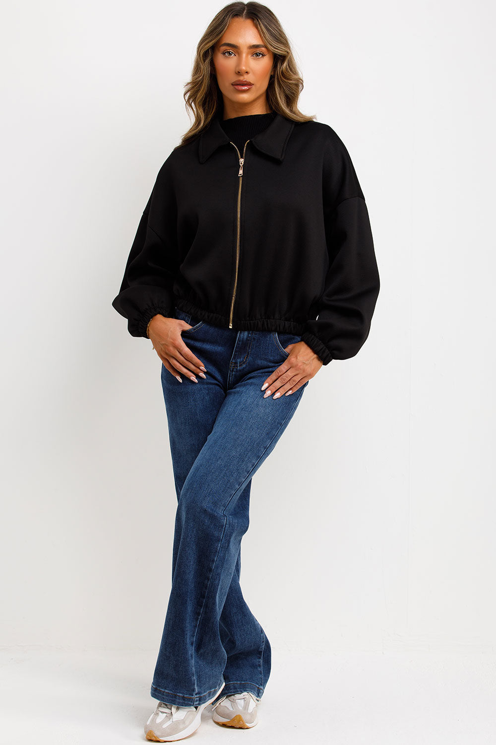 Puffed Bomber Jacket with Collar and Zip Black | Xtralitty