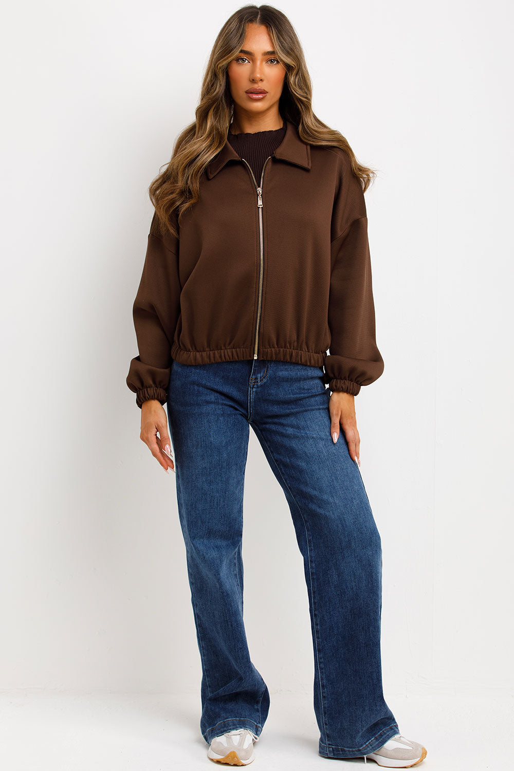 Puffed Bomber Jacket with Collar and Zip Brown | Xtralitty
