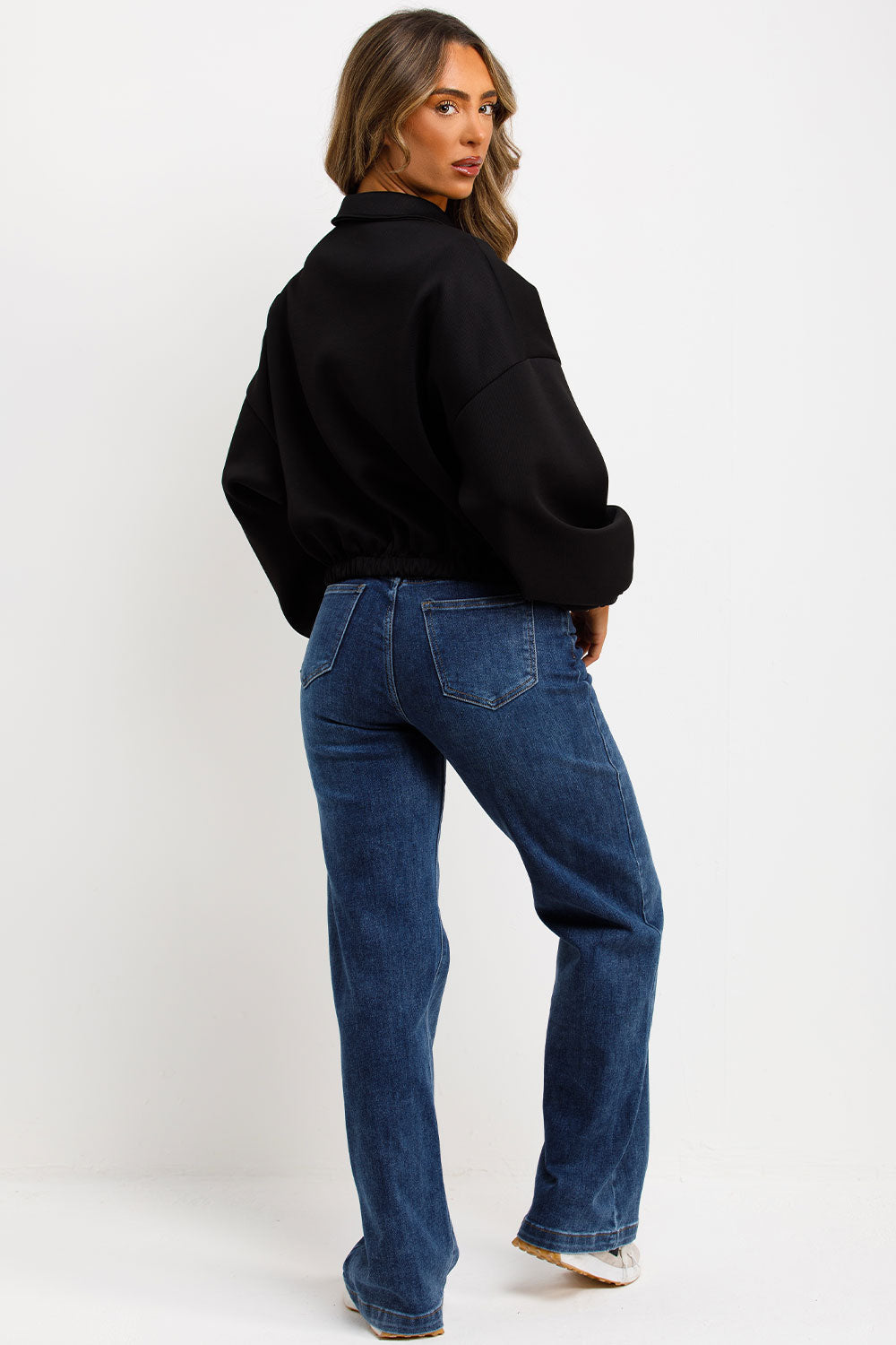 Puffed Bomber Jacket with Collar and Zip Black | Xtralitty