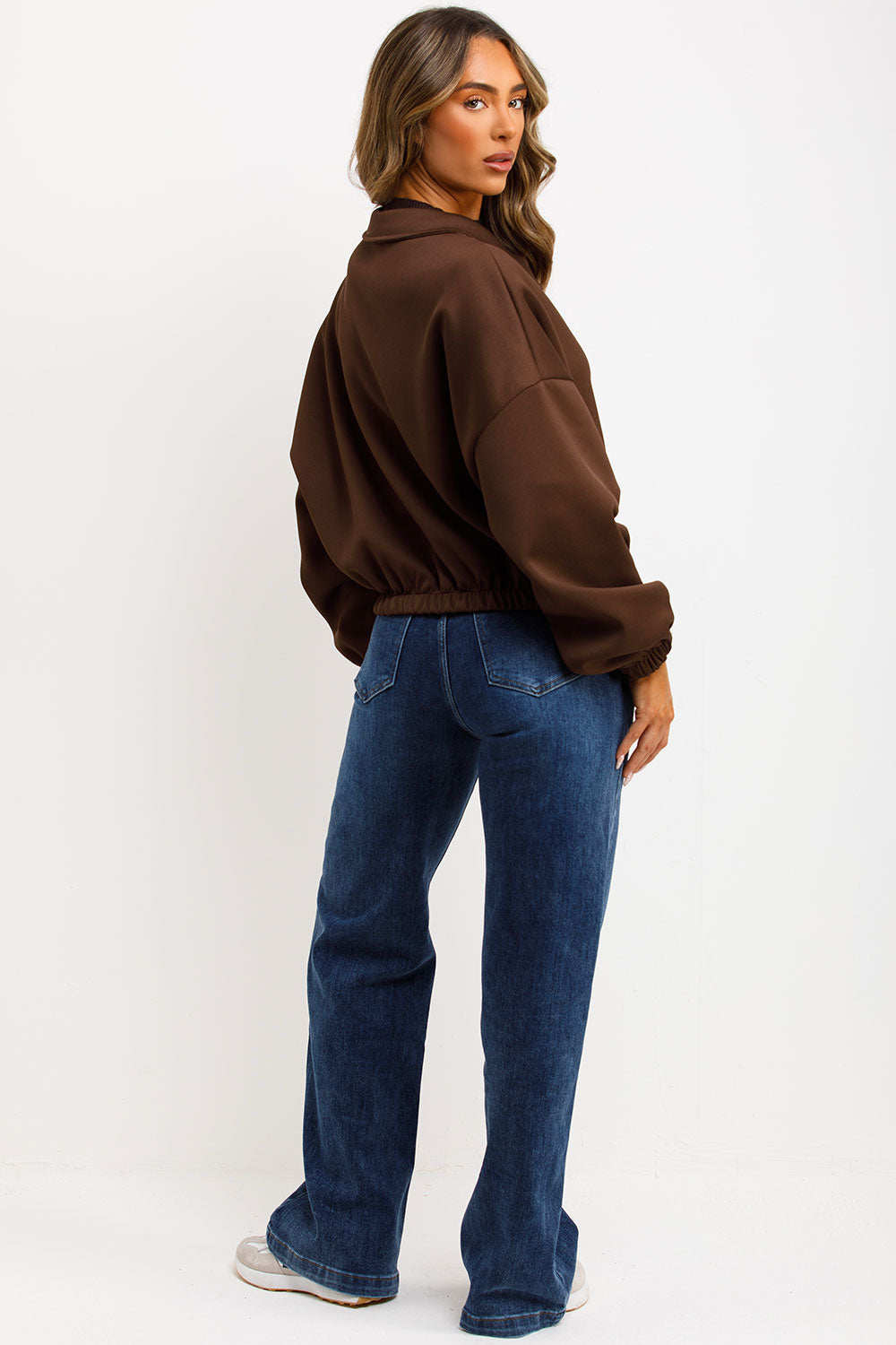 Puffed Bomber Jacket with Collar and Zip Brown | Xtralitty