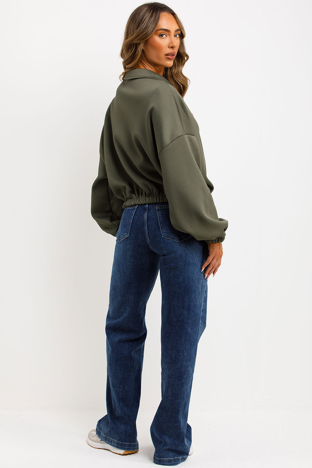 Puffed Bomber Jacket with Collar and Zip Khaki | Xtralitty