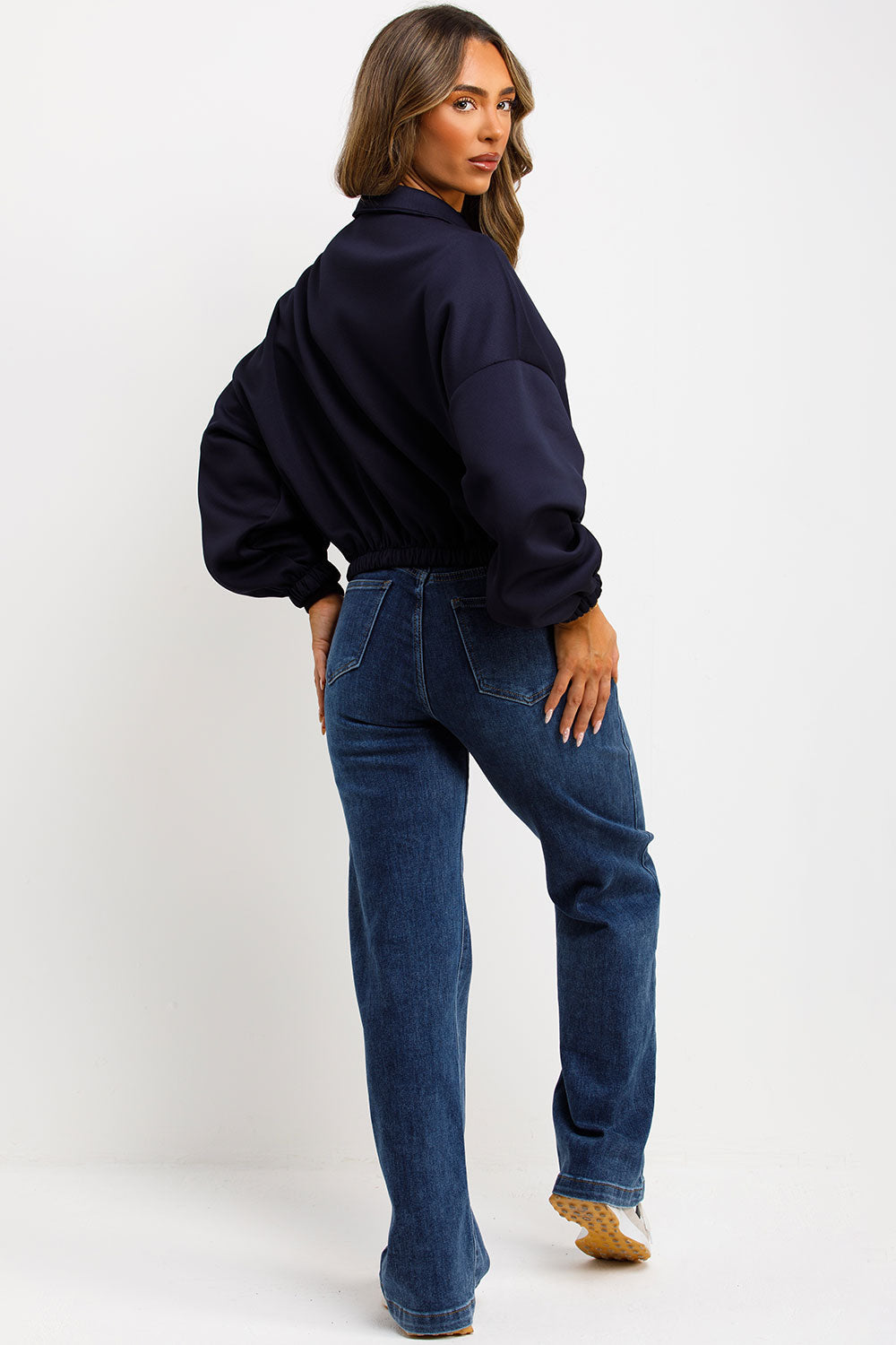 Puffed Bomber Jacket with Collar and Zip Navy | Xtralitty