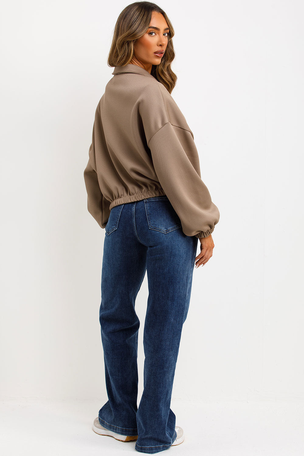 Puffed Bomber Jacket with Collar and Zip Taupe | Xtralitty