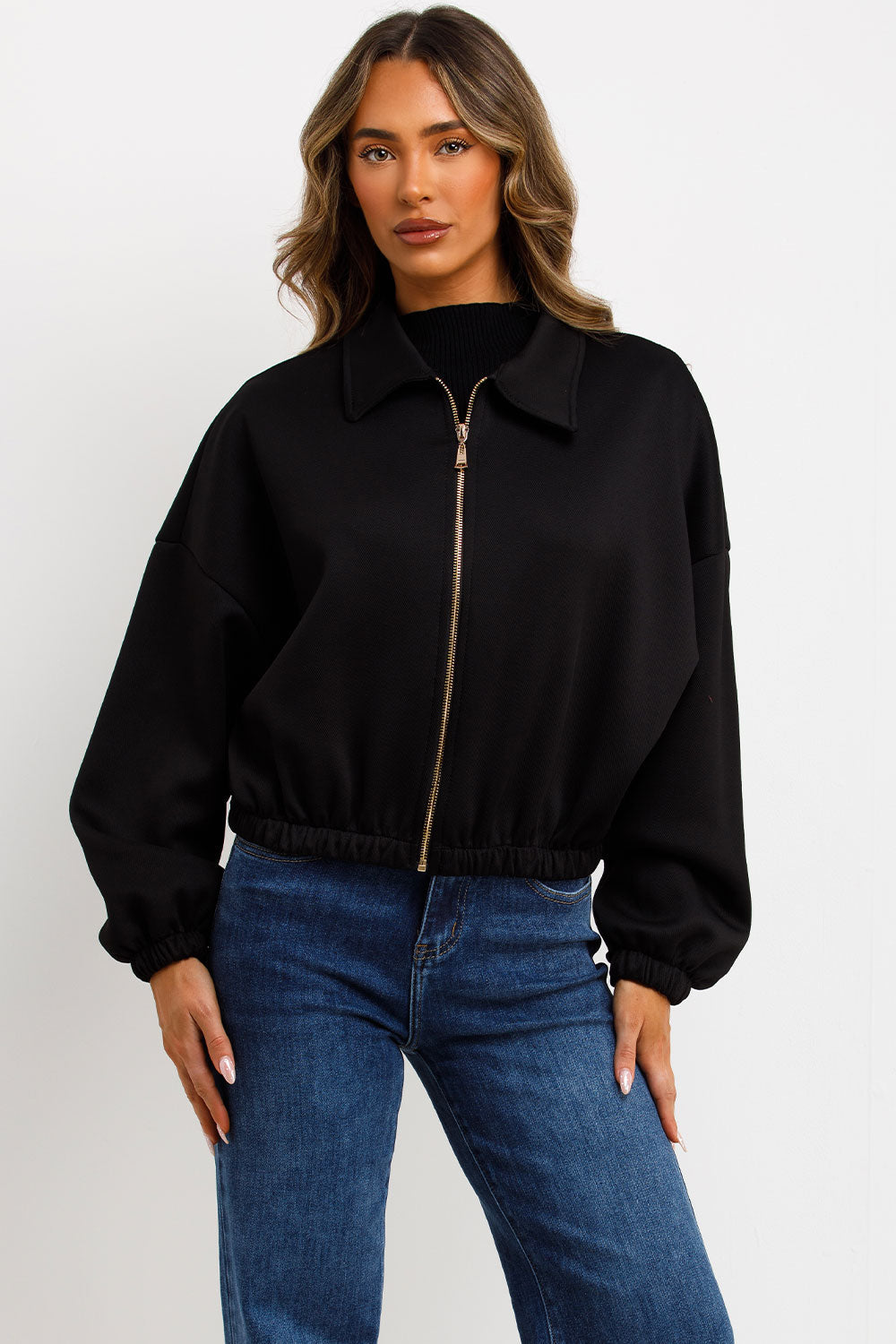 Puffed Bomber Jacket with Collar and Zip Black | Xtralitty
