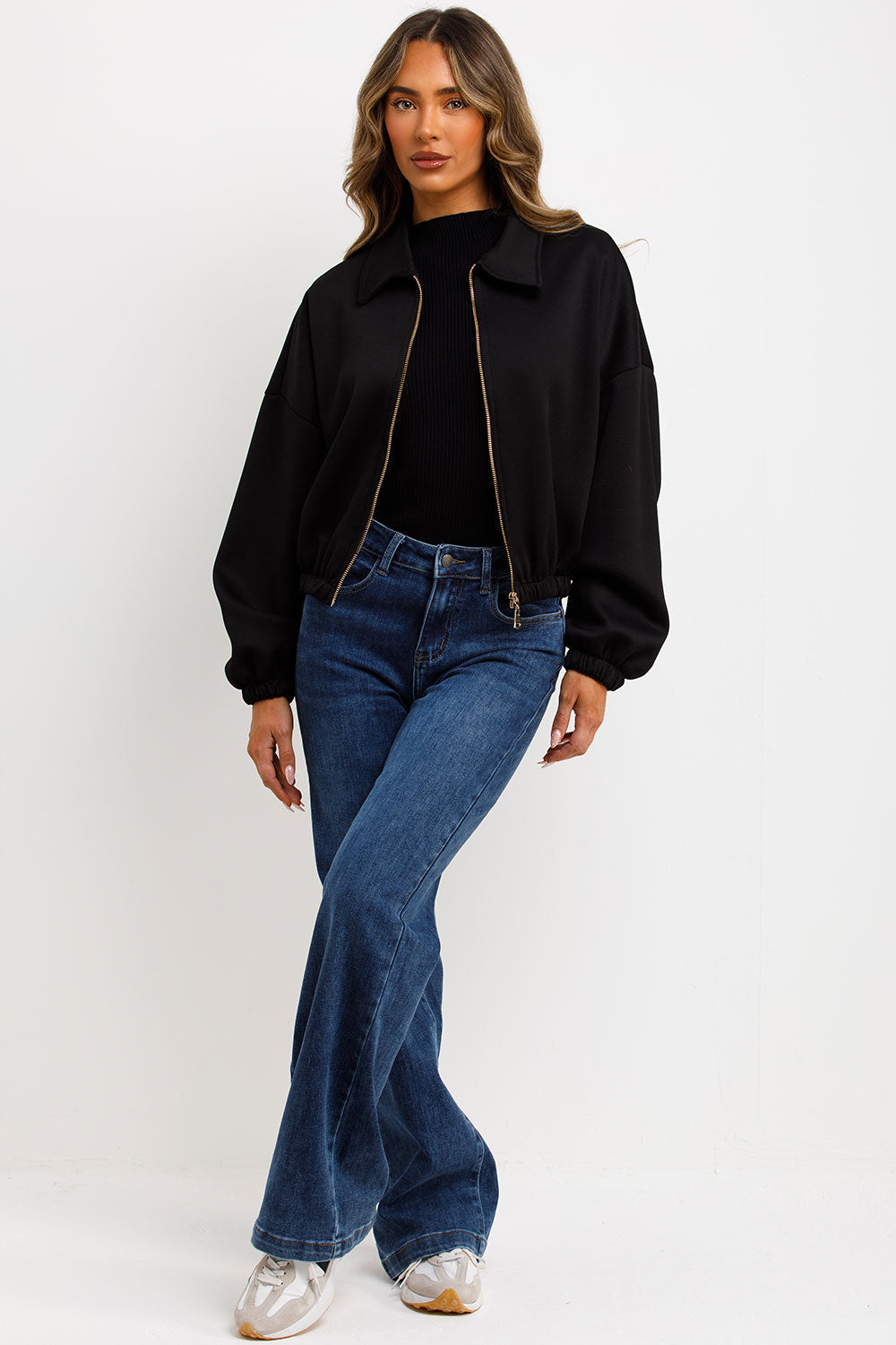 Puffed Bomber Jacket with Collar and Zip Black | Xtralitty