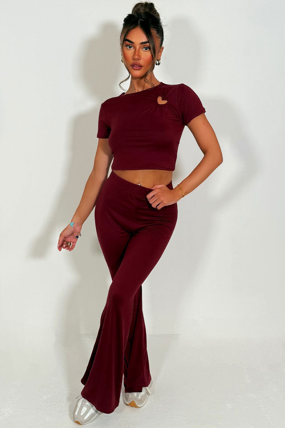Flared Trouser and Top Co Ord Set Burgundy | Xtralitty
