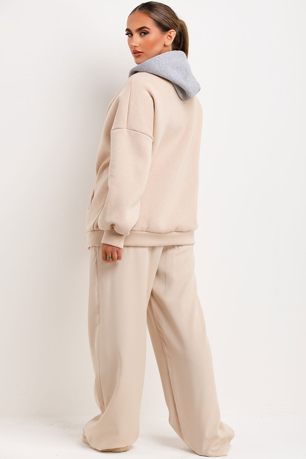 Zip Up Hoodie Cardigan Beige | Xtralitty