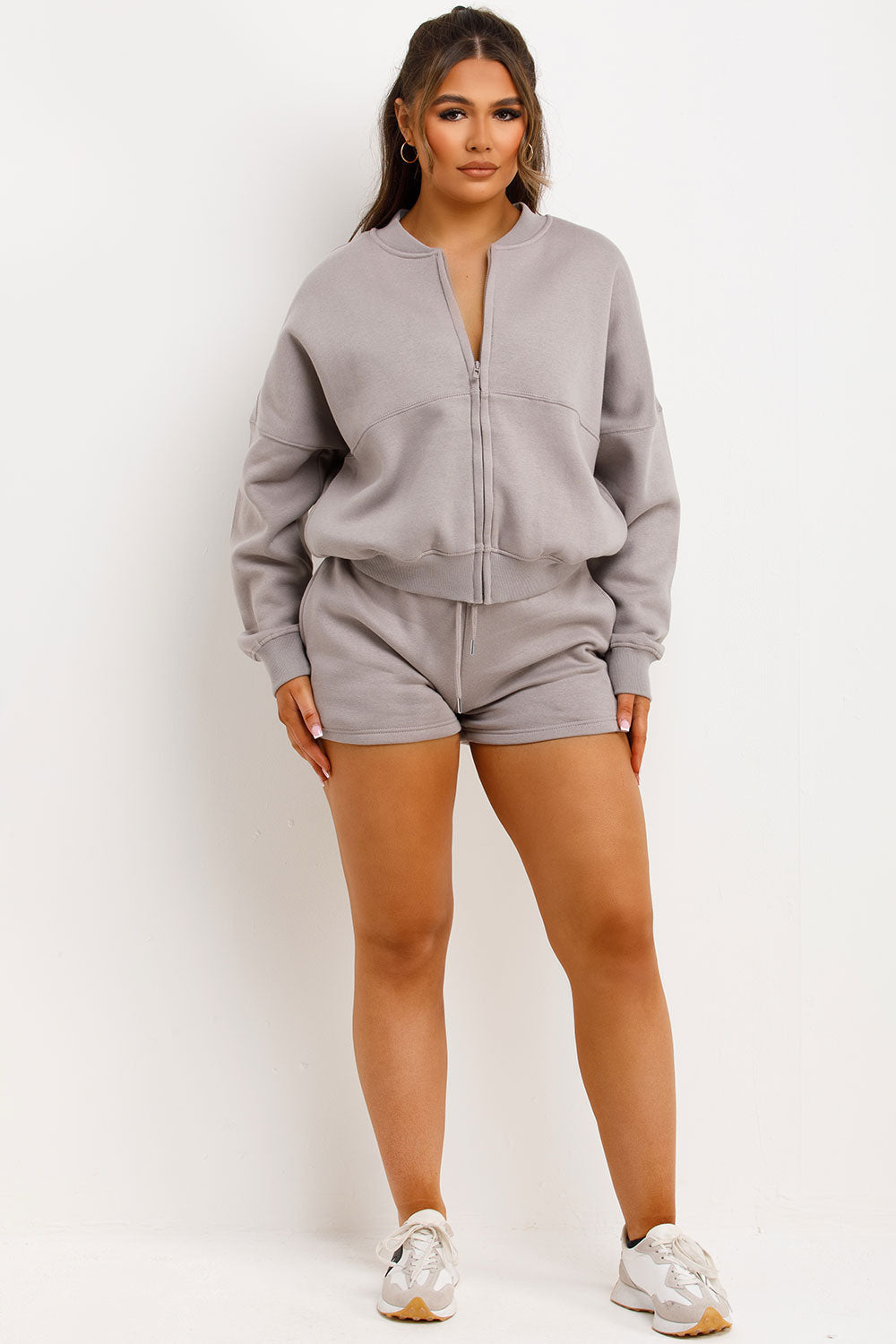 Bomber Jacket and Shorts Tracksuit Set Dove Grey | Xtralitty