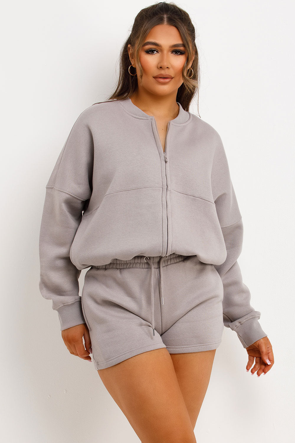 Bomber Jacket and Shorts Tracksuit Set Dove Grey | Xtralitty