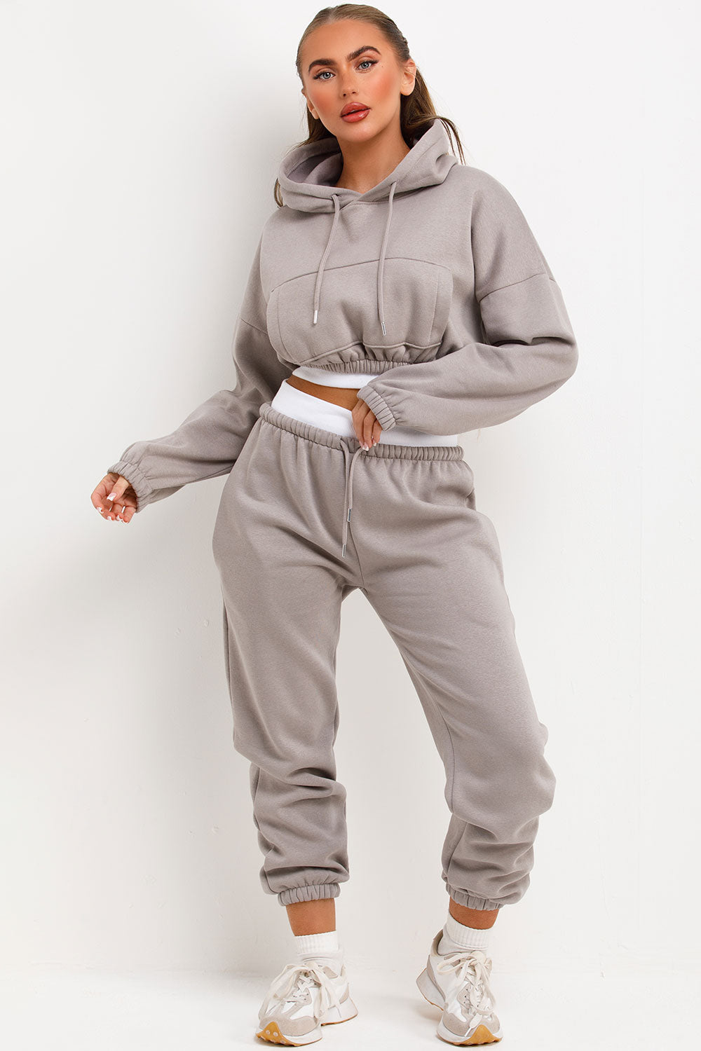 Crop Hoodie and Joggers Tracksuit Ribbed Hem Dov | Xtralitty