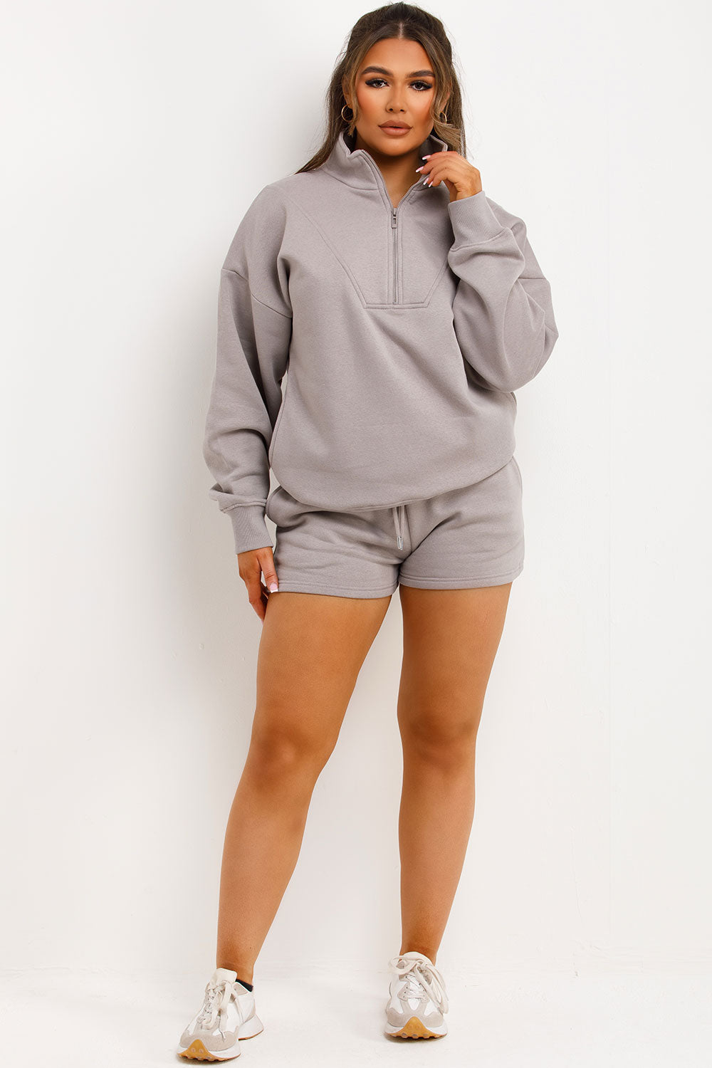 Half Zip Sweatshirt and Shorts Tracksuit Dove Gr | Xtralitty