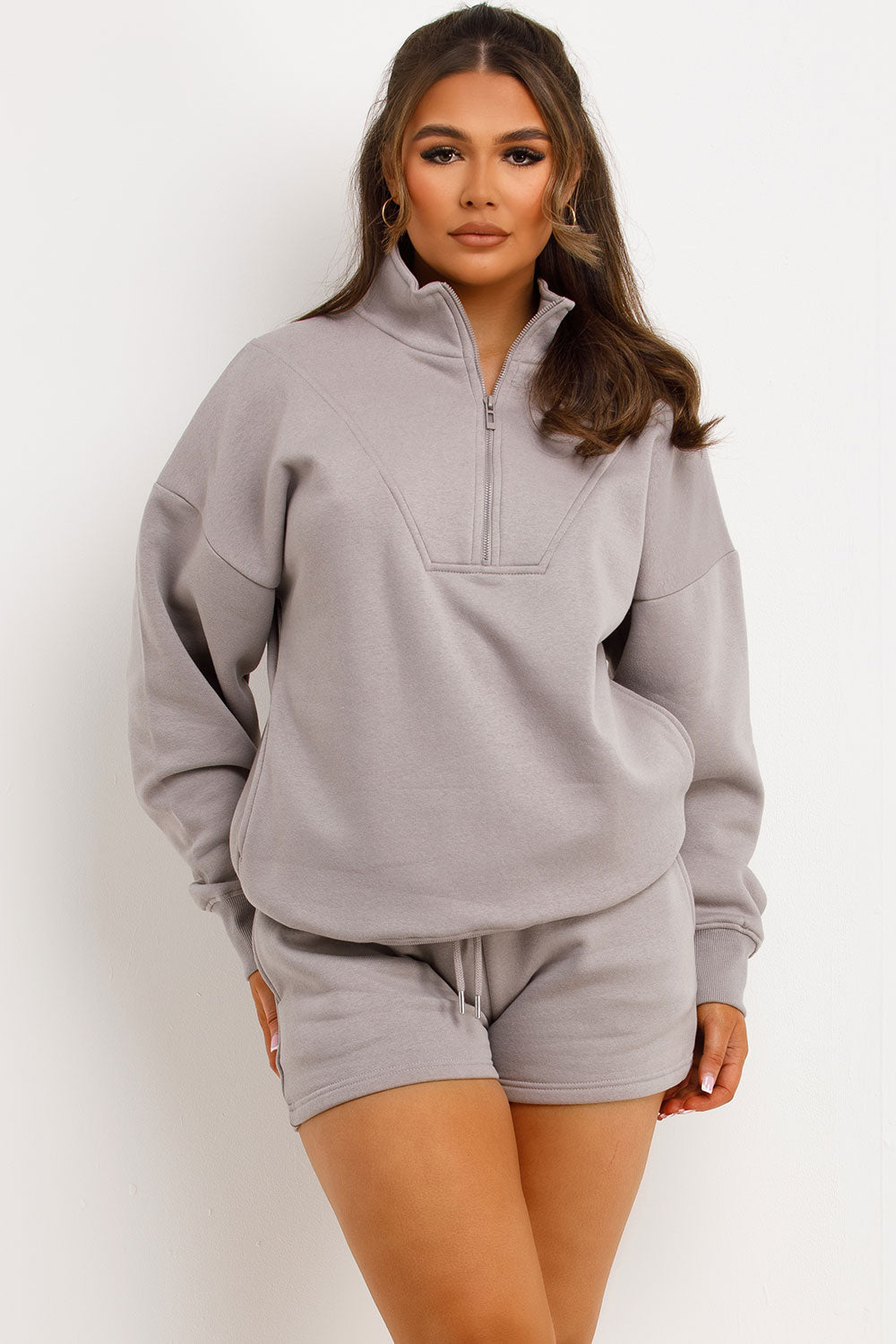 Half Zip Sweatshirt and Shorts Tracksuit Dove Gr | Xtralitty