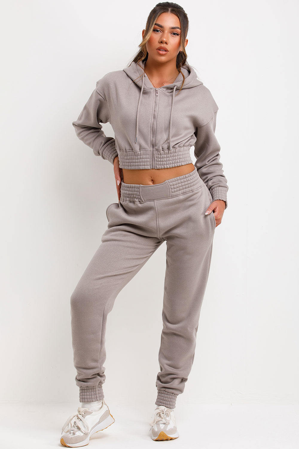 Tracksuit with Zip Front Cropped Dove Grey | Xtralitty