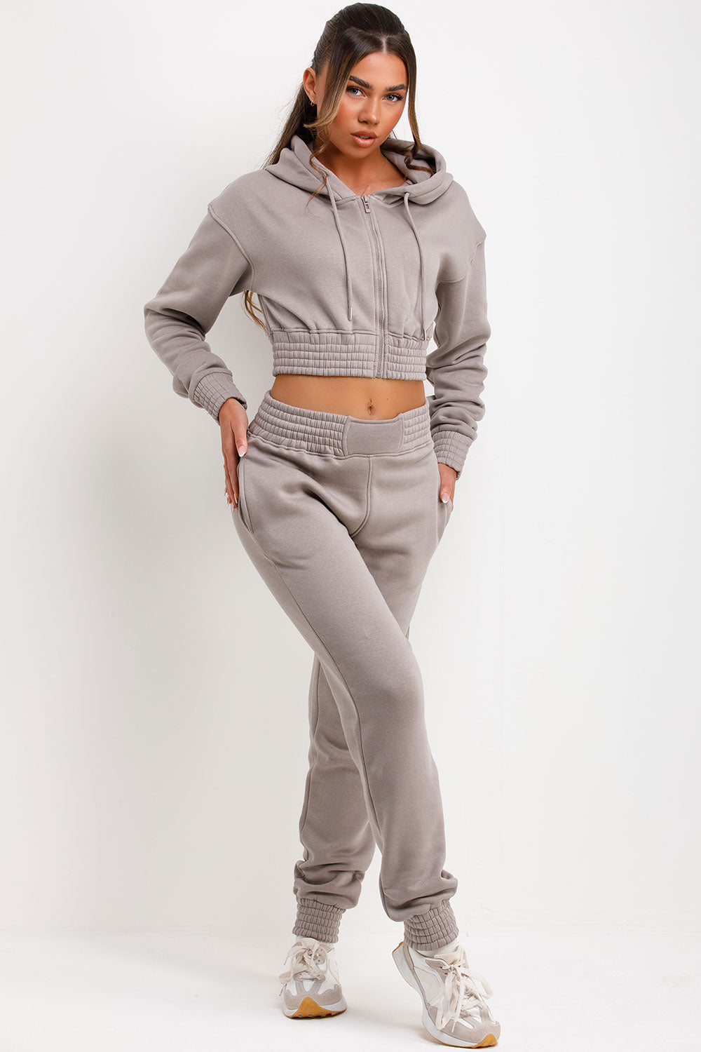 Tracksuit with Zip Front Cropped Dove Grey | Xtralitty