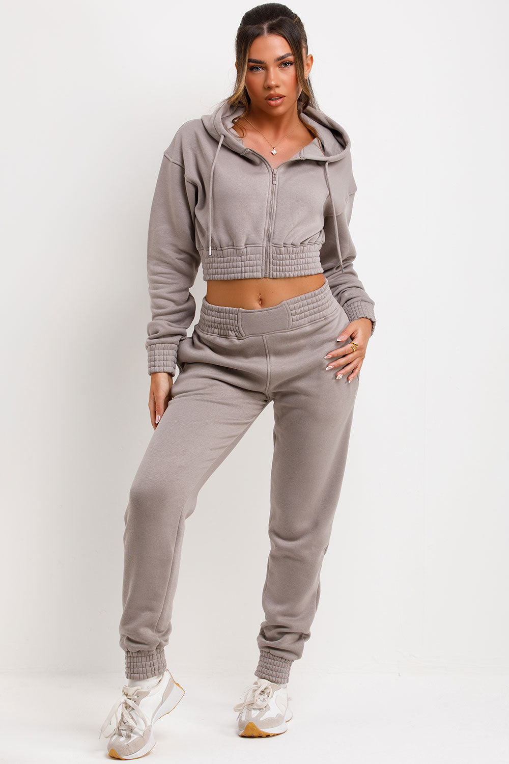 Tracksuit with Zip Front Cropped Dove Grey | Xtralitty