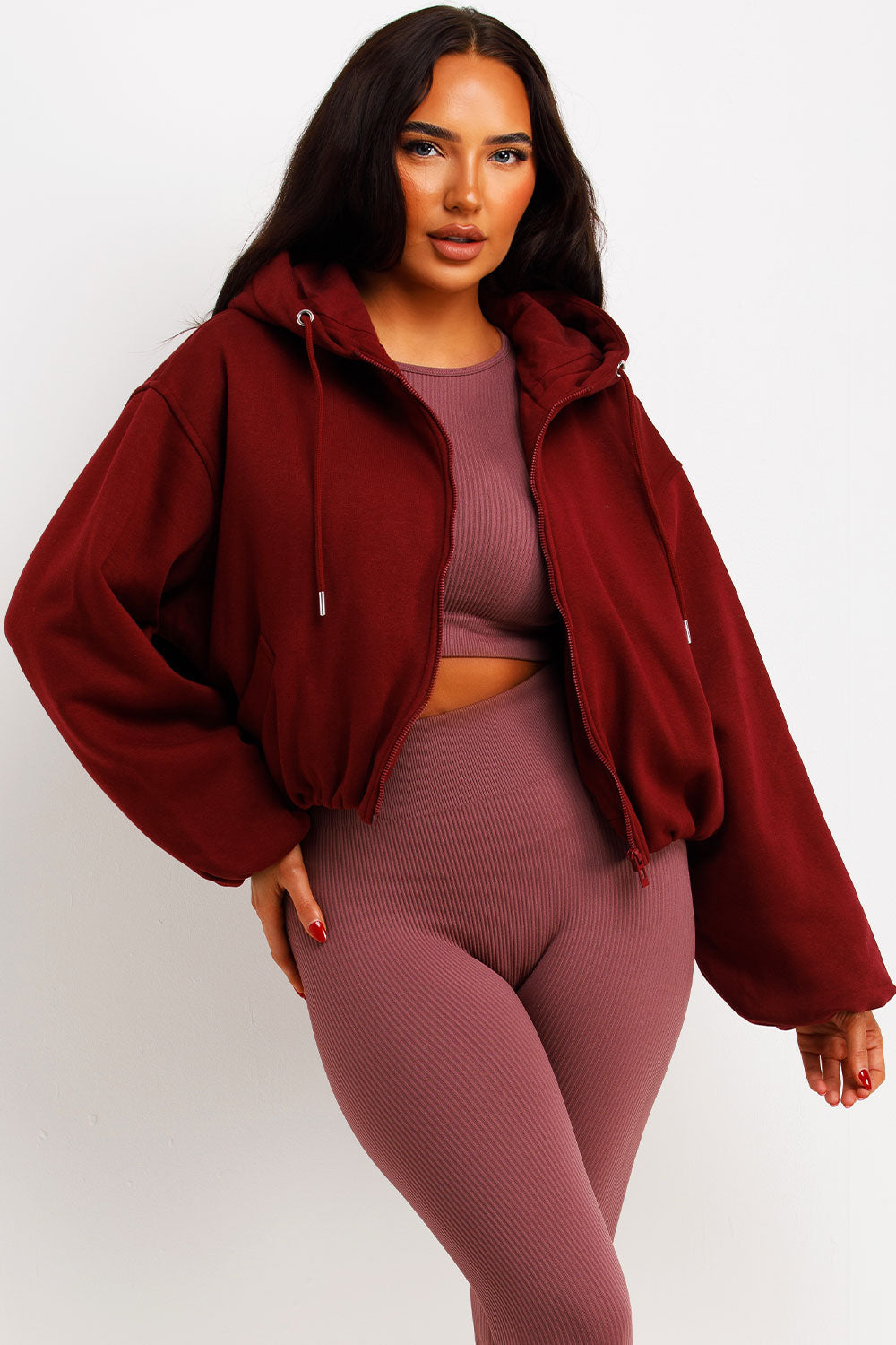 Hooded Jacket with Elastic Hem Burgundy | Xtralitty