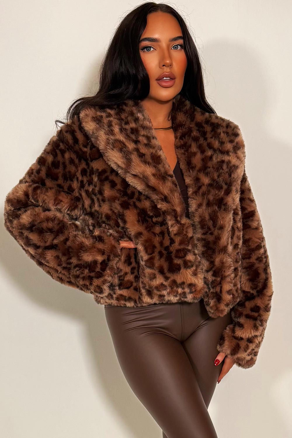 Shorts Faux Fur Jacket in Tan Leopard Print | Xtralitty