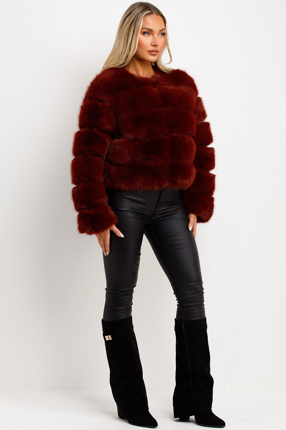 Faux Fur Bubble Coat Burgundy | Xtralitty
