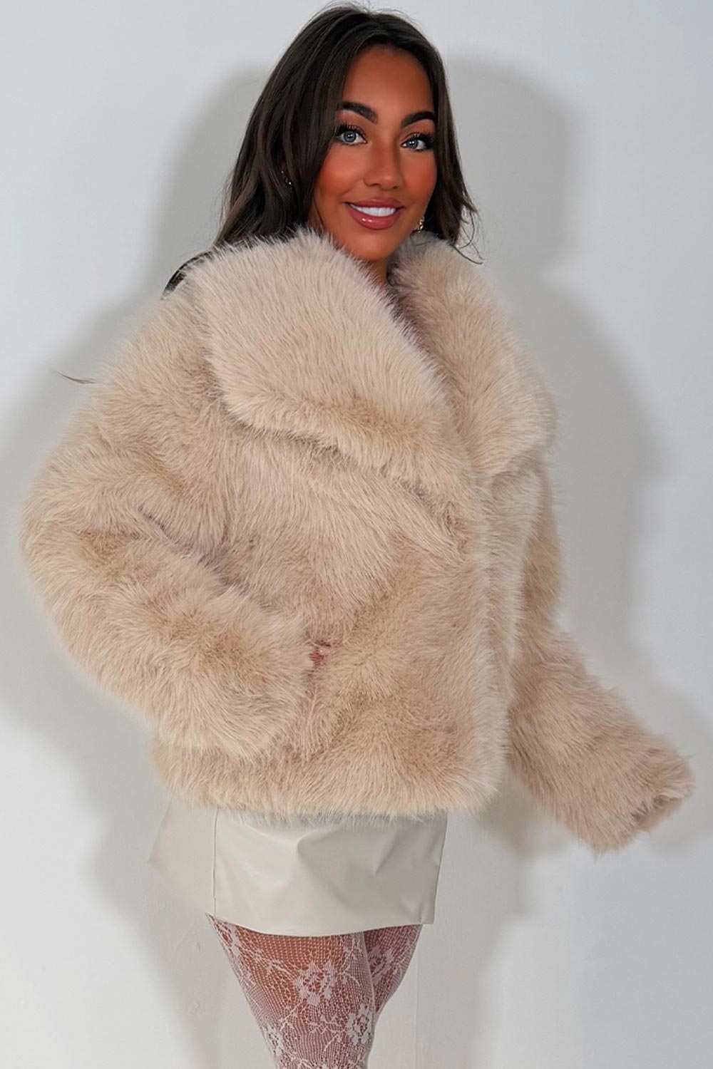 Faux Fur Jacket Collared Beige | Xtralitty