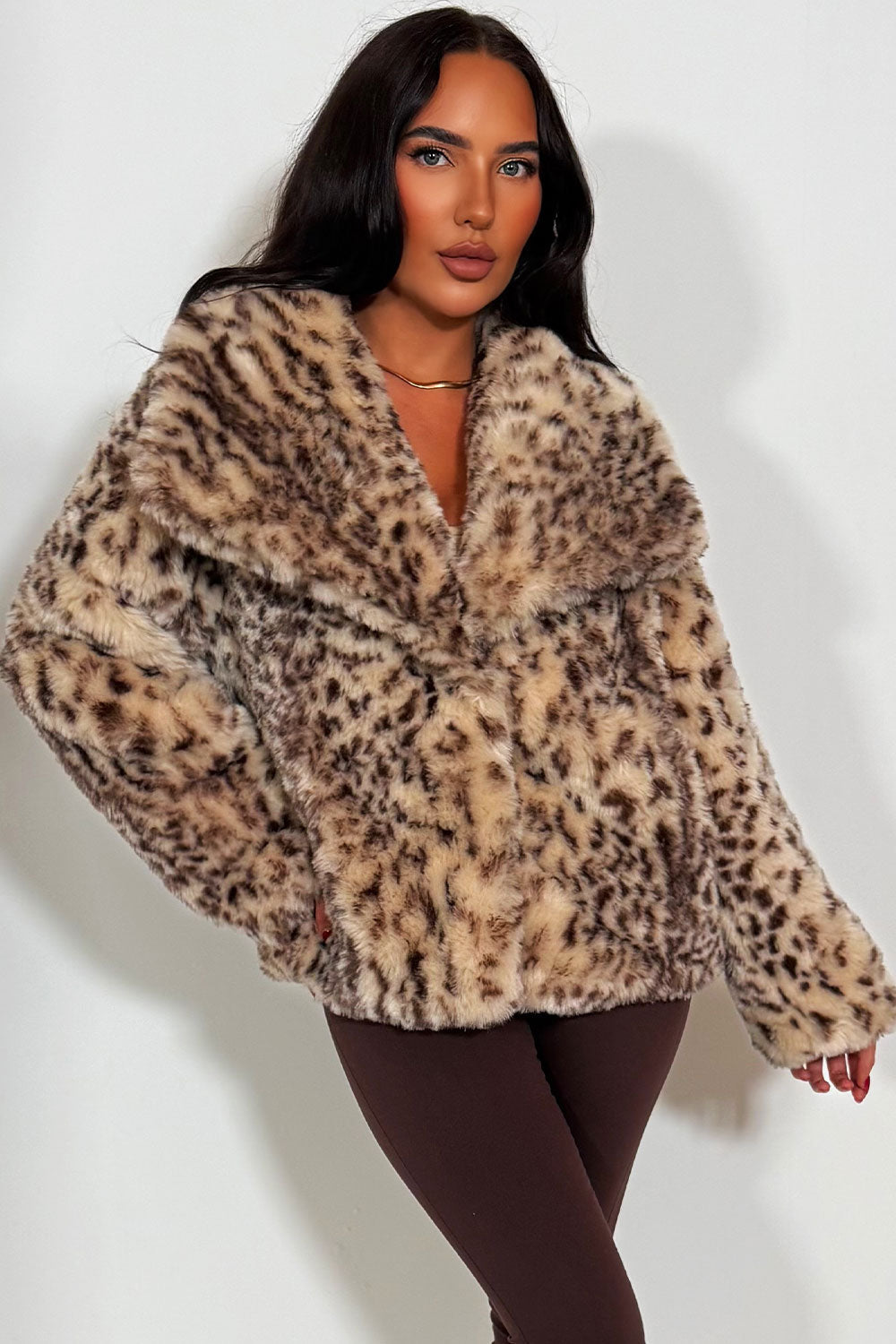 Faux Fur Jacket in Beige Leopard Print | Xtralitty