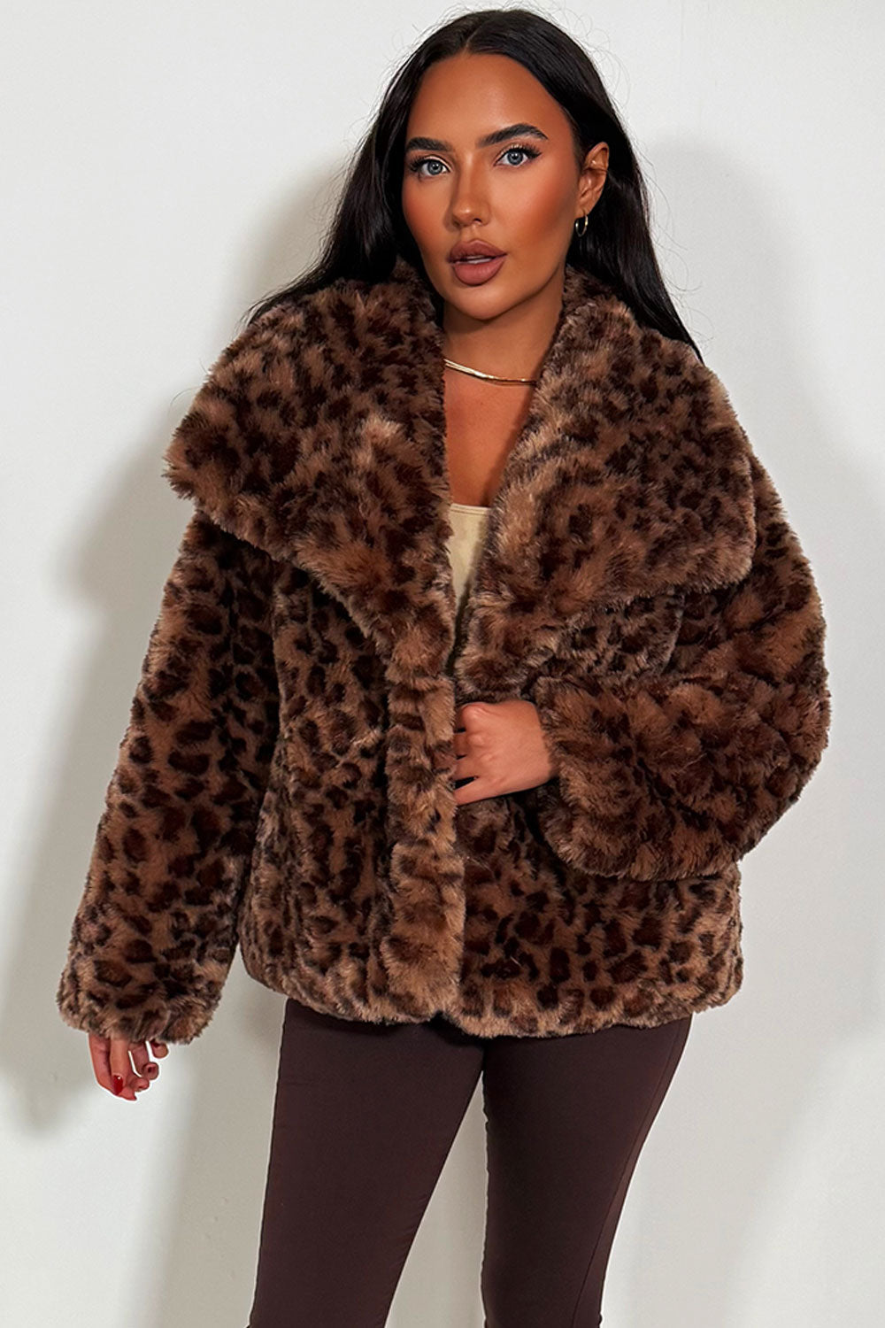 Faux Fur Jacket in Tan Leopard Print | Xtralitty