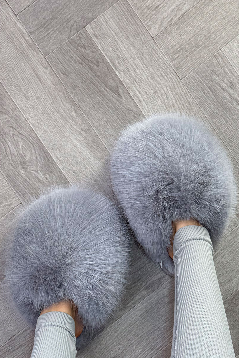 Faux Fur Fluffy Slippers Grey | Xtralitty