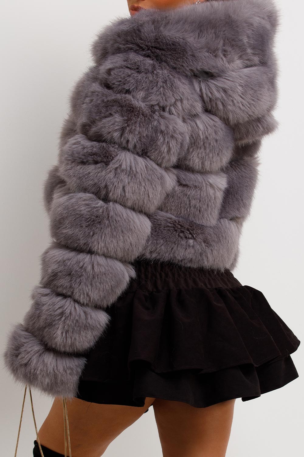 Grey Faux Fur Coat with Hood | Xtralitty