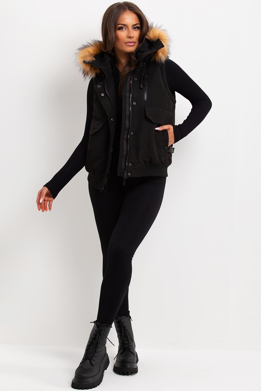 Black Gilet with Fur Hood | Xtralitty